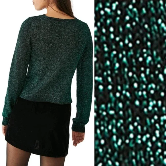 SOLD Free People Alpine Green Glitter Metallic Cardigan‎ Womens Size XL Y2K - Picture 4 of 15